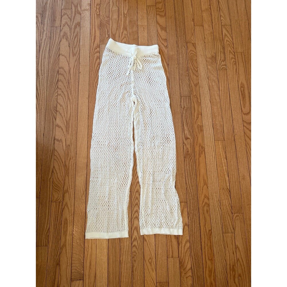 White crochet wide leg beach cover up pants mesh festival rave Y2K summer party
